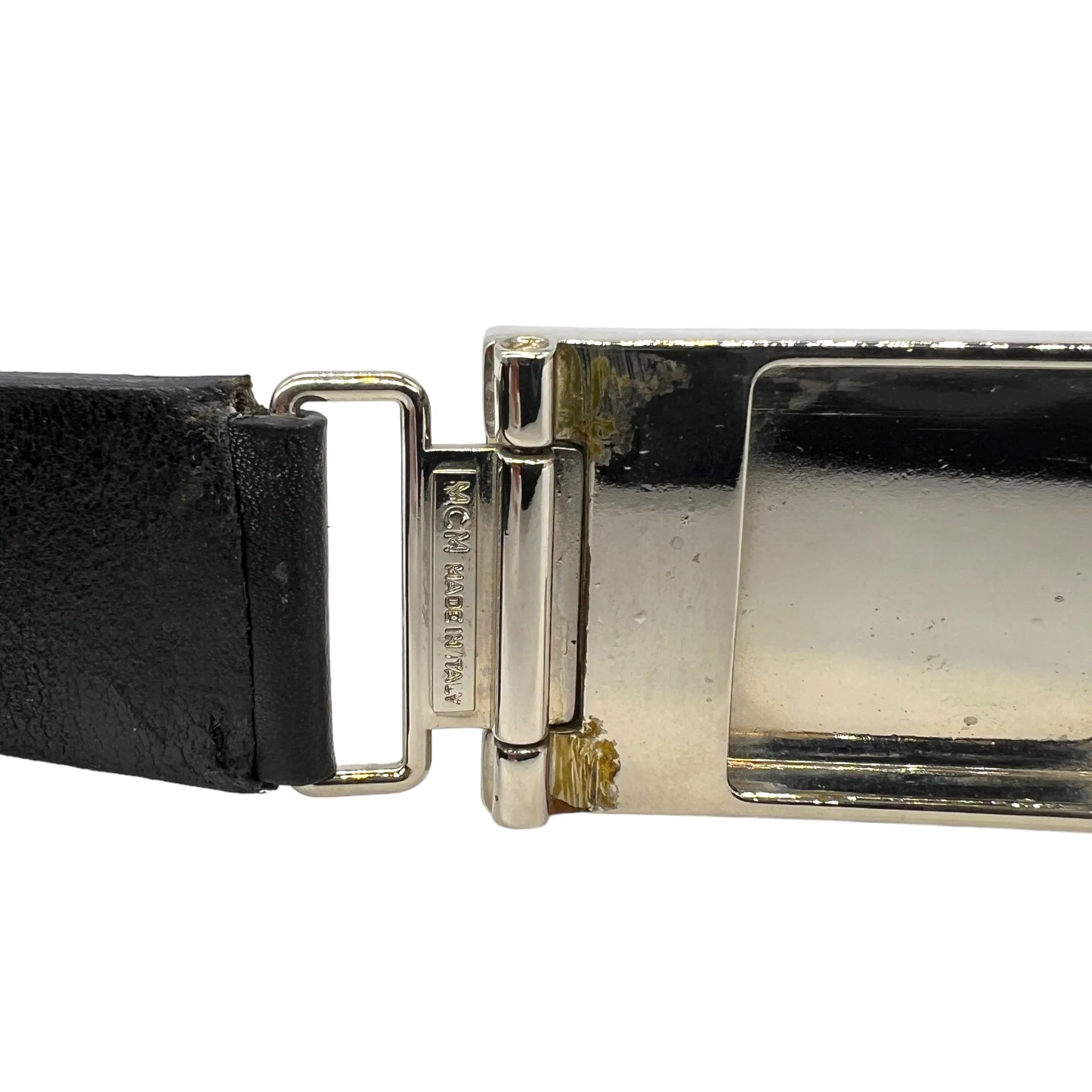 Giorgio Armani Leather Belt with MCM Silver Tone Buckle - Black