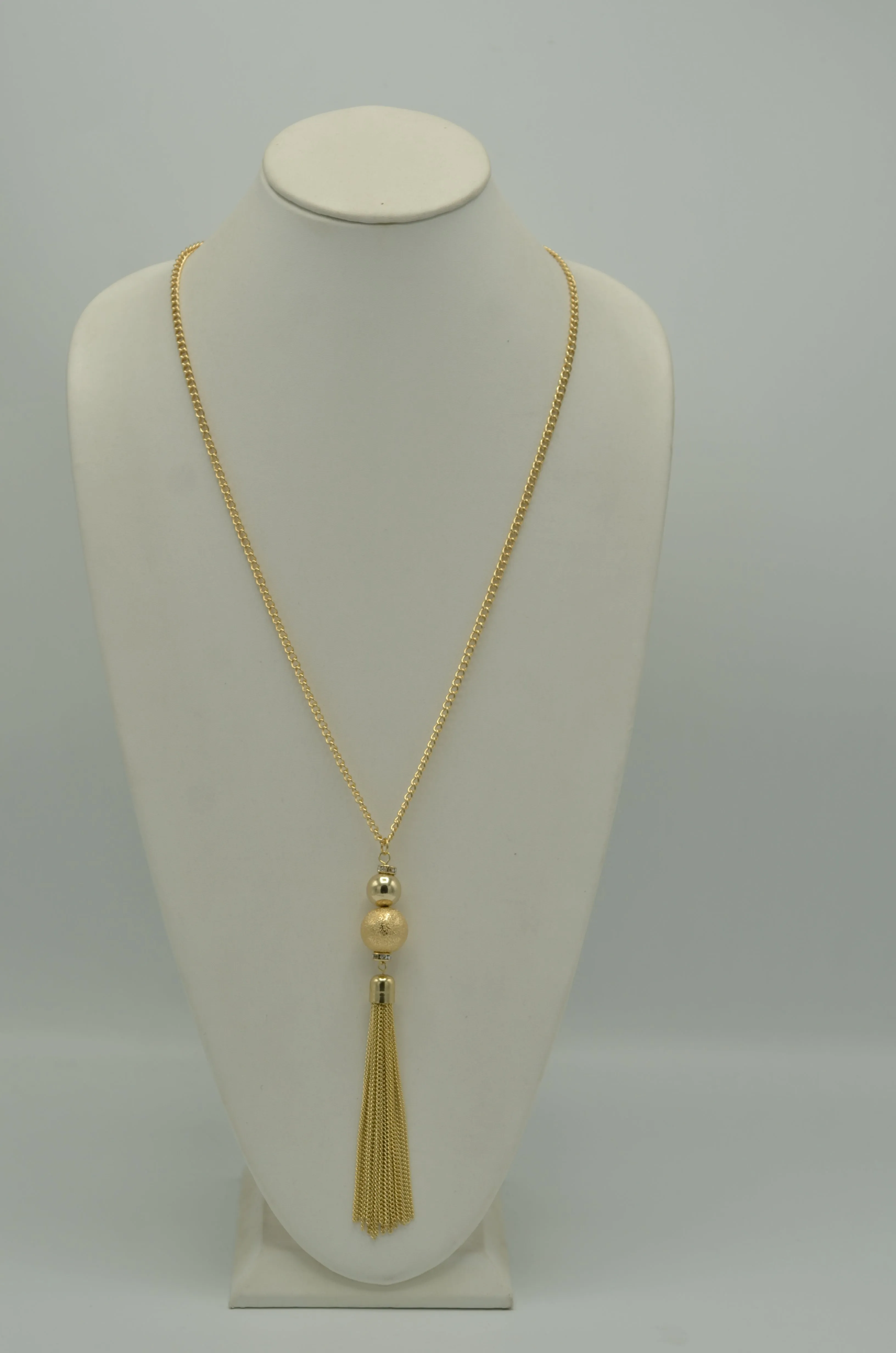 Gold tassel long necklace and earrings set#SQ6708