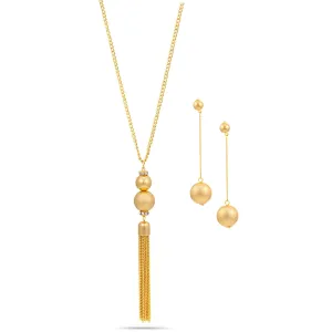 Gold tassel long necklace and earrings set#SQ6708