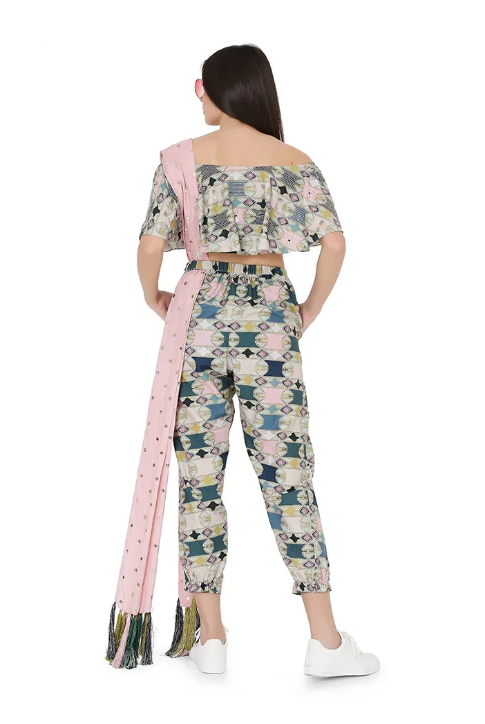 Green Printed Jogger Set