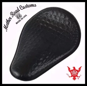 Harley Sportster Chopper Bobber  Spring Seat Black Alligator Embossed LeatherUSA