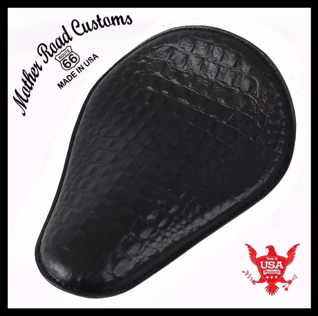 Harley Sportster Chopper Bobber  Spring Seat Black Alligator Embossed LeatherUSA