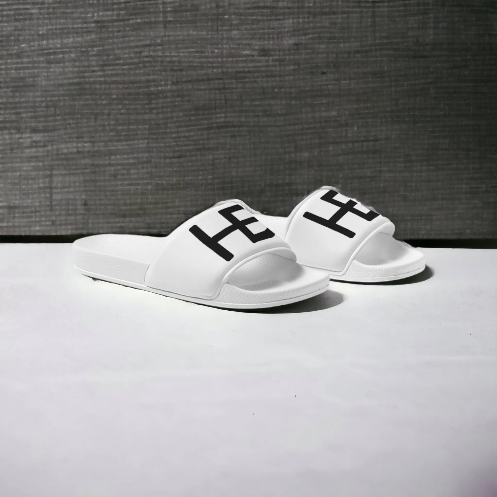 HEED NYC Men's Faux Leather White Slide Sandals