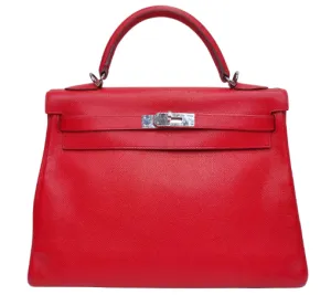 Hermes Red Epsom Kelly Sellier 32 Rouge Casaque