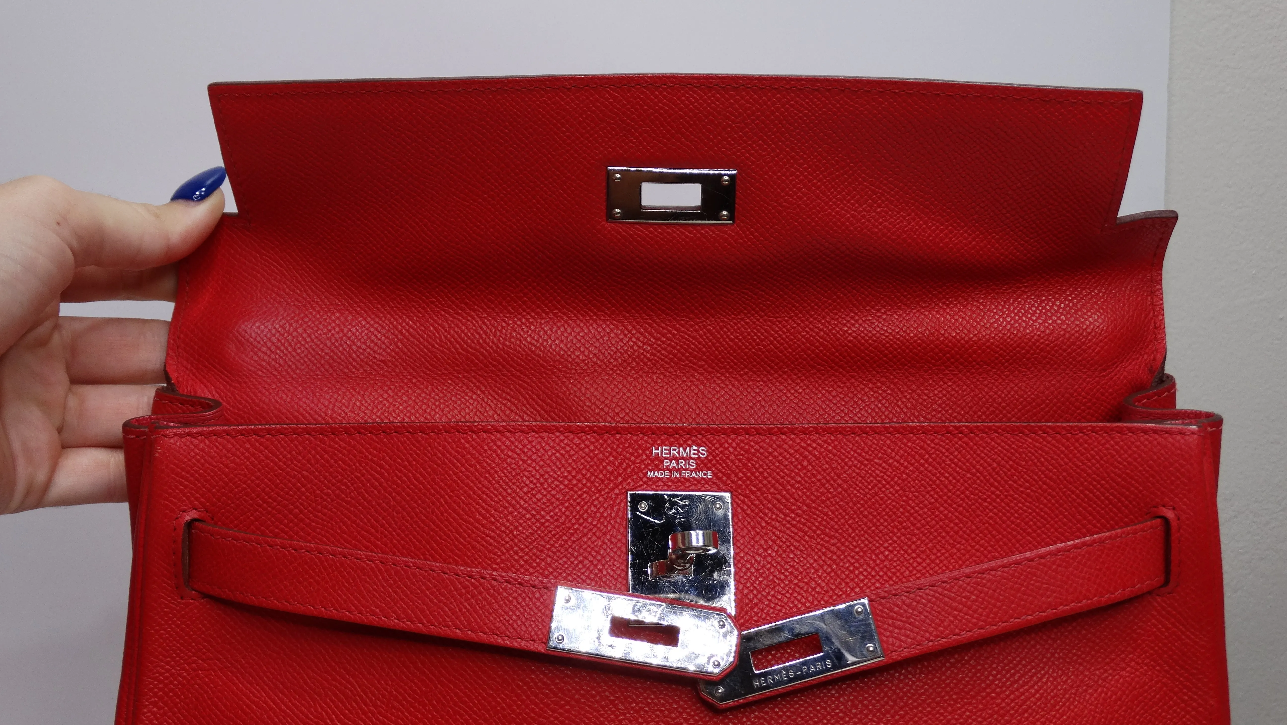 Hermes Red Epsom Kelly Sellier 32 Rouge Casaque