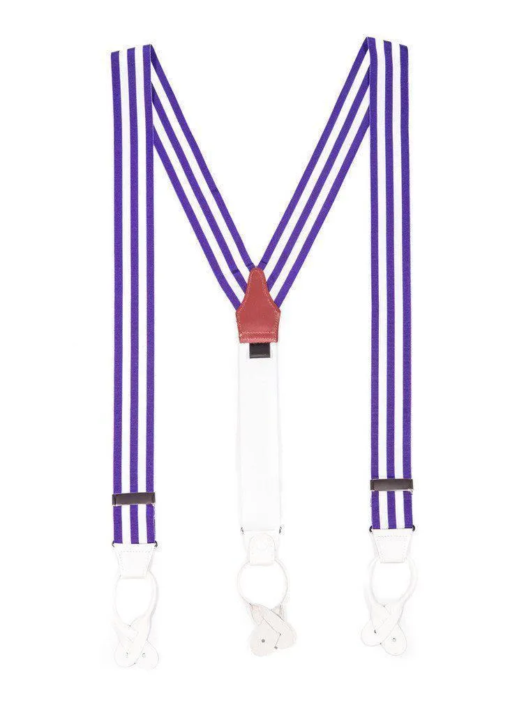 Ivory Violet - Purple & White Striped Suspenders