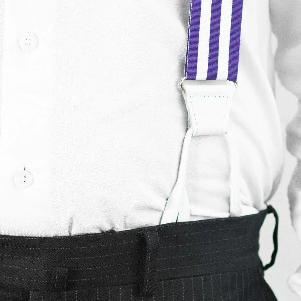 Ivory Violet - Purple & White Striped Suspenders