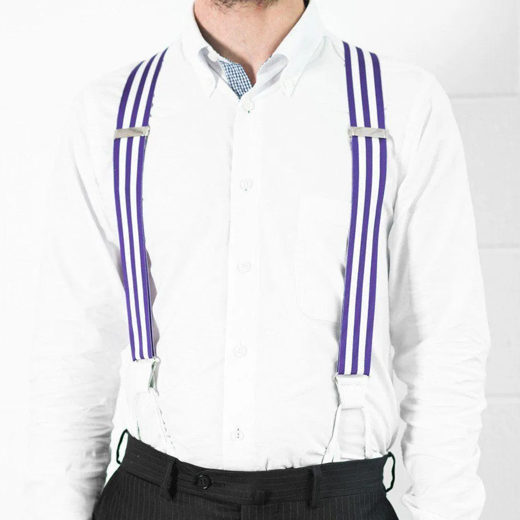 Ivory Violet - Purple & White Striped Suspenders