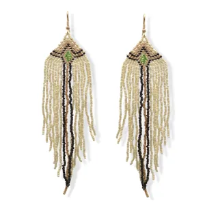 Ivory,Black, And Gold Bohemian Seed Bead Long Tassel Earrings #SH-ER-1195