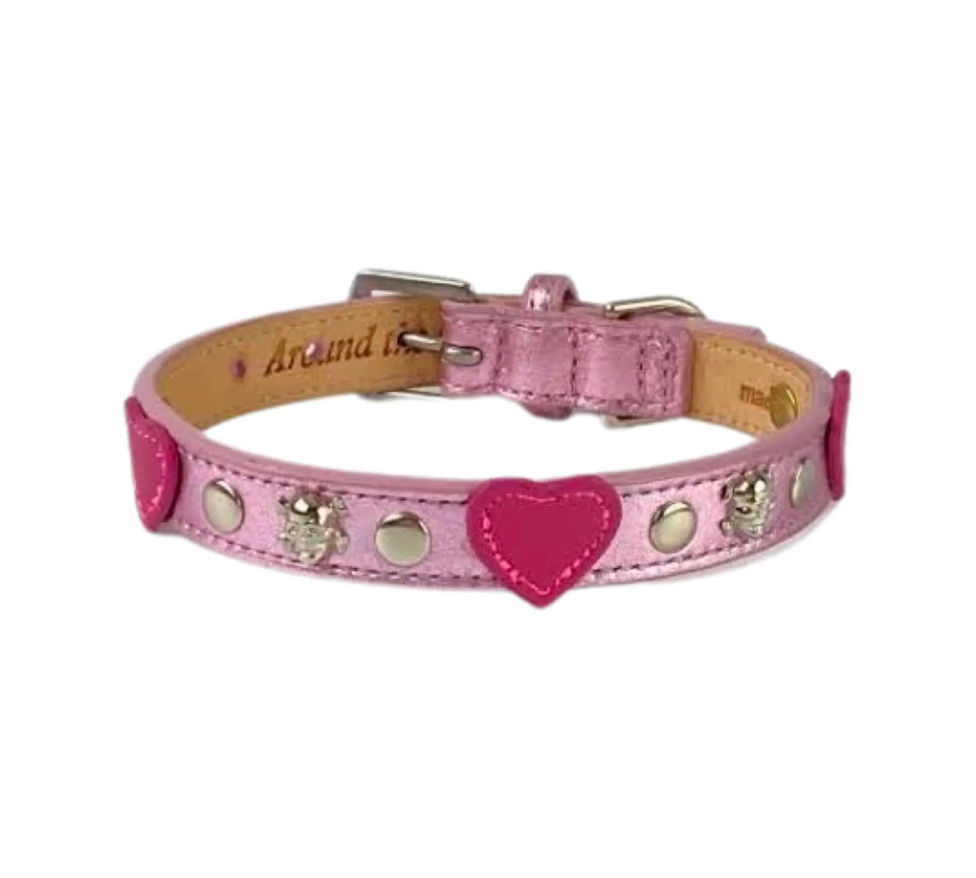 IZZY Heart Dog Collar w-Studs & Skull Heads