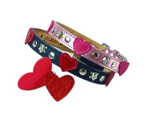 IZZY Heart Dog Collar w-Studs & Skull Heads