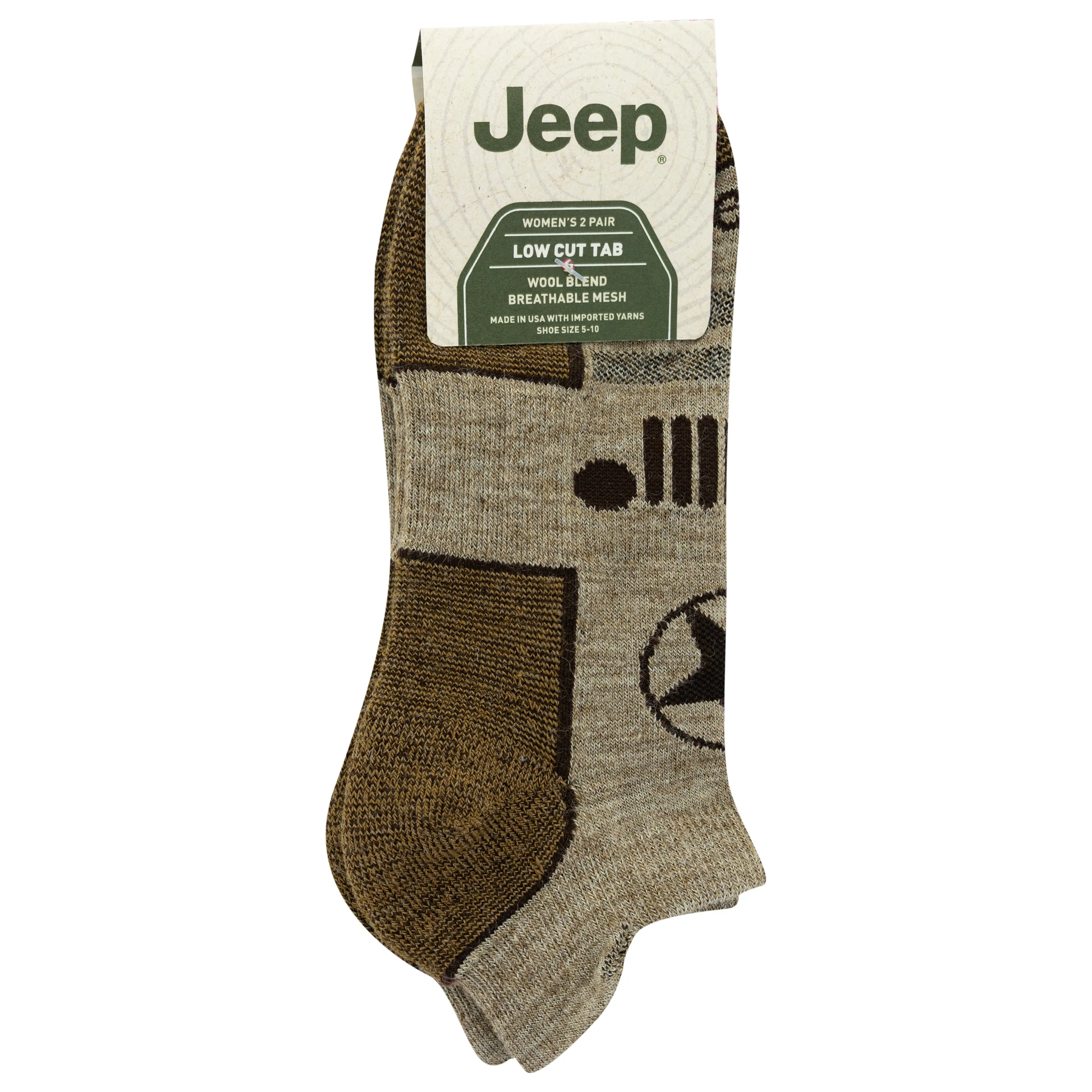 Jeep® Women's Wool Blend Trail No Show Socks 2 Pair Pack - Breathable, Cushioned Comfort