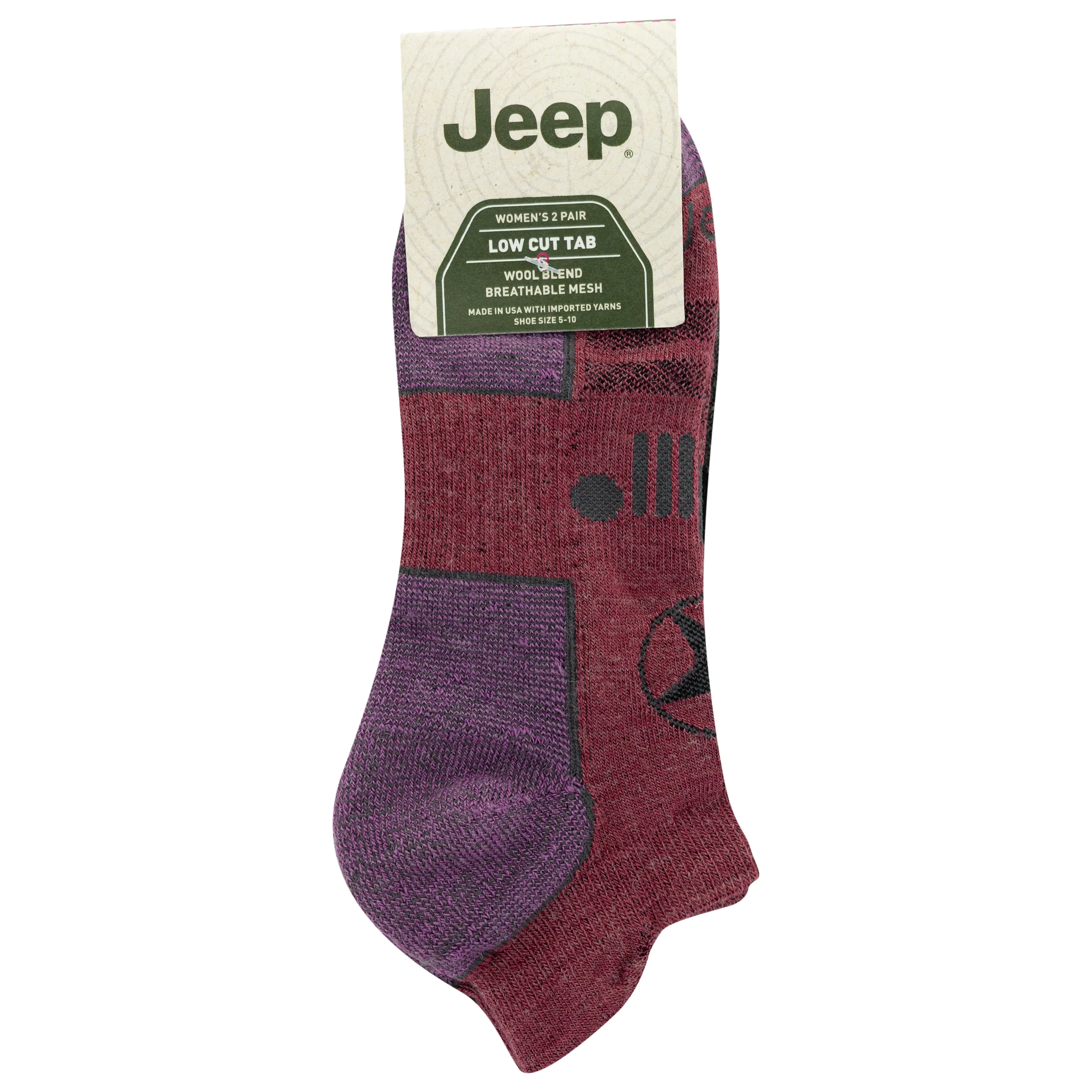 Jeep® Women's Wool Blend Trail No Show Socks 2 Pair Pack - Breathable, Cushioned Comfort