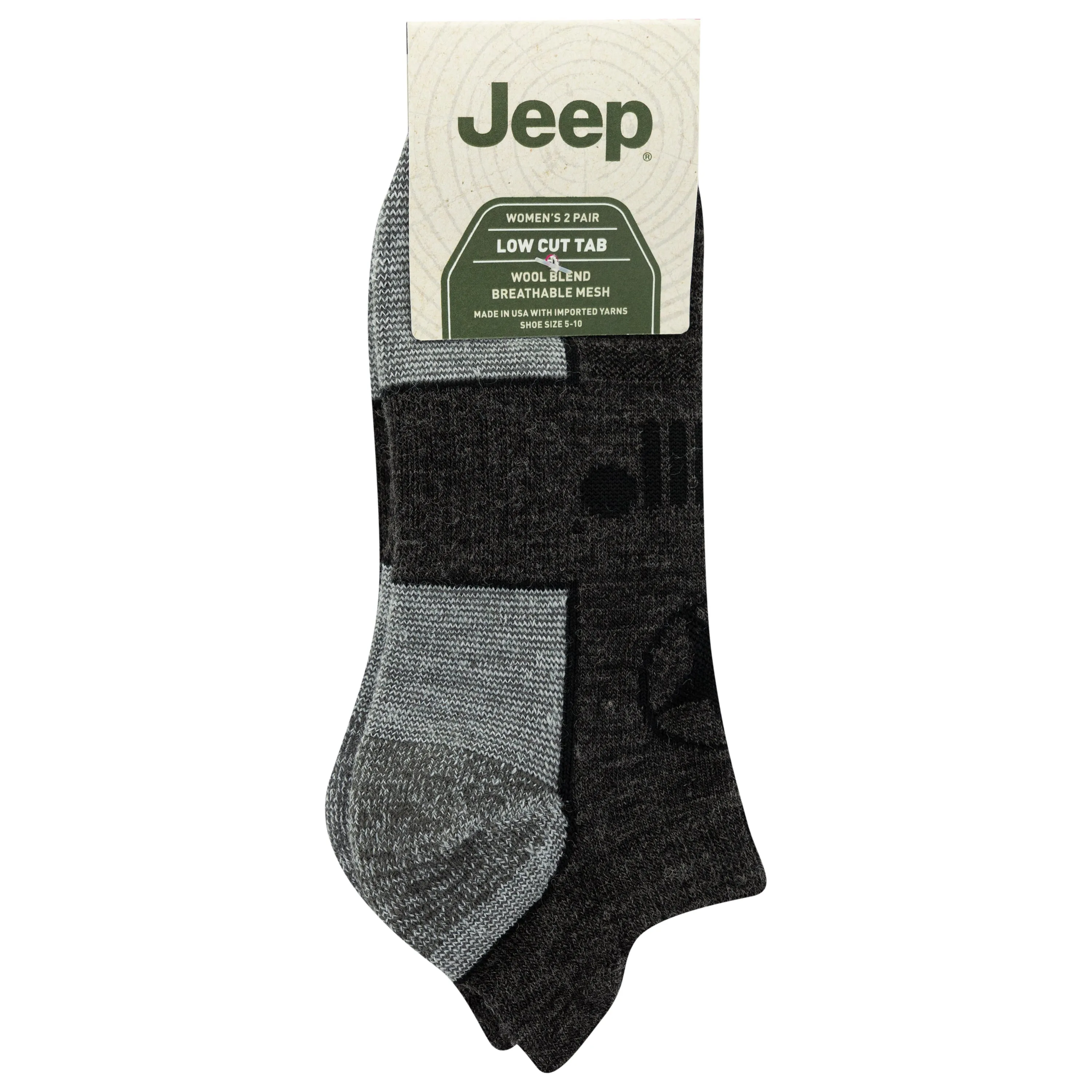 Jeep® Women's Wool Blend Trail No Show Socks 2 Pair Pack - Breathable, Cushioned Comfort