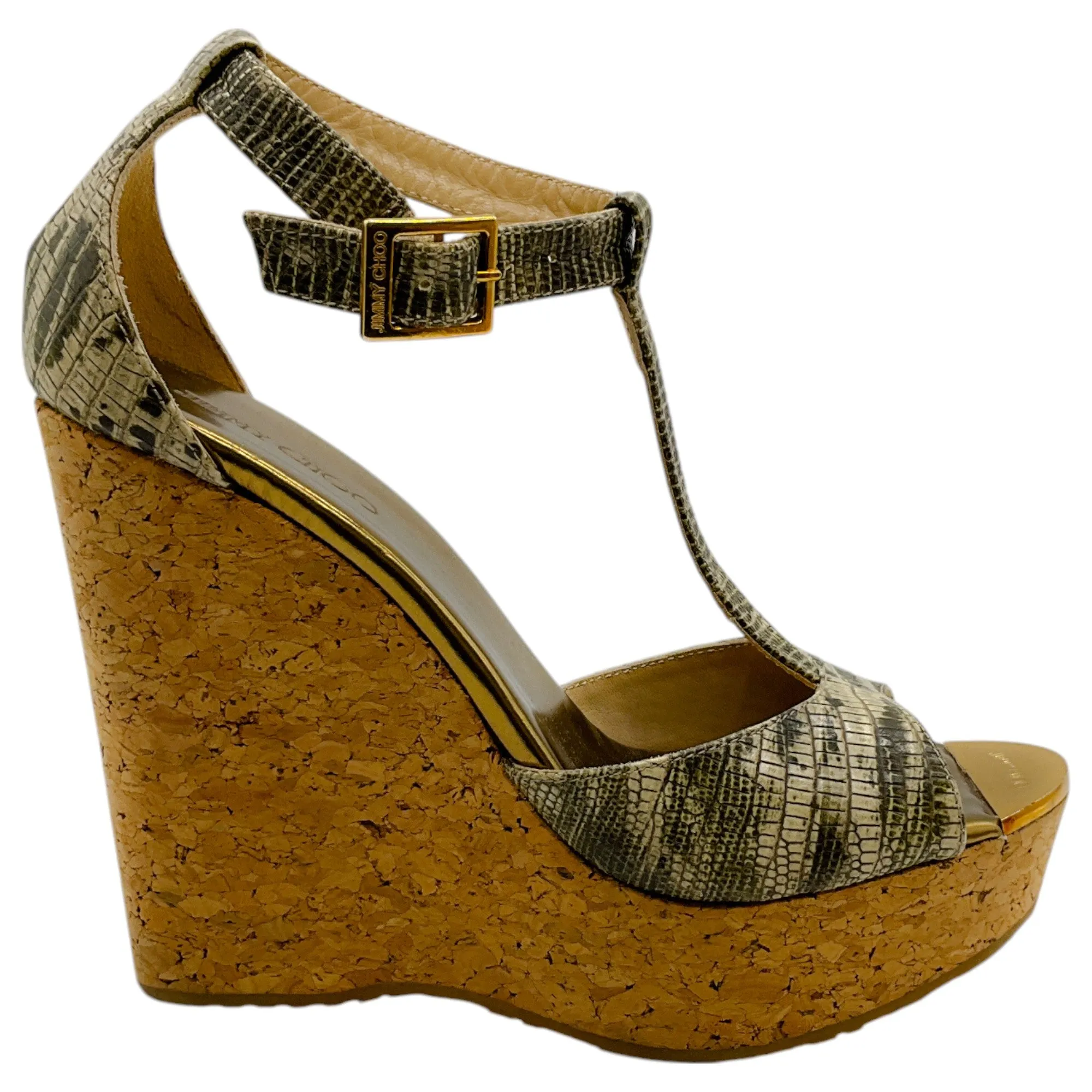 Jimmy Choo Python Cork Wedge Sandals