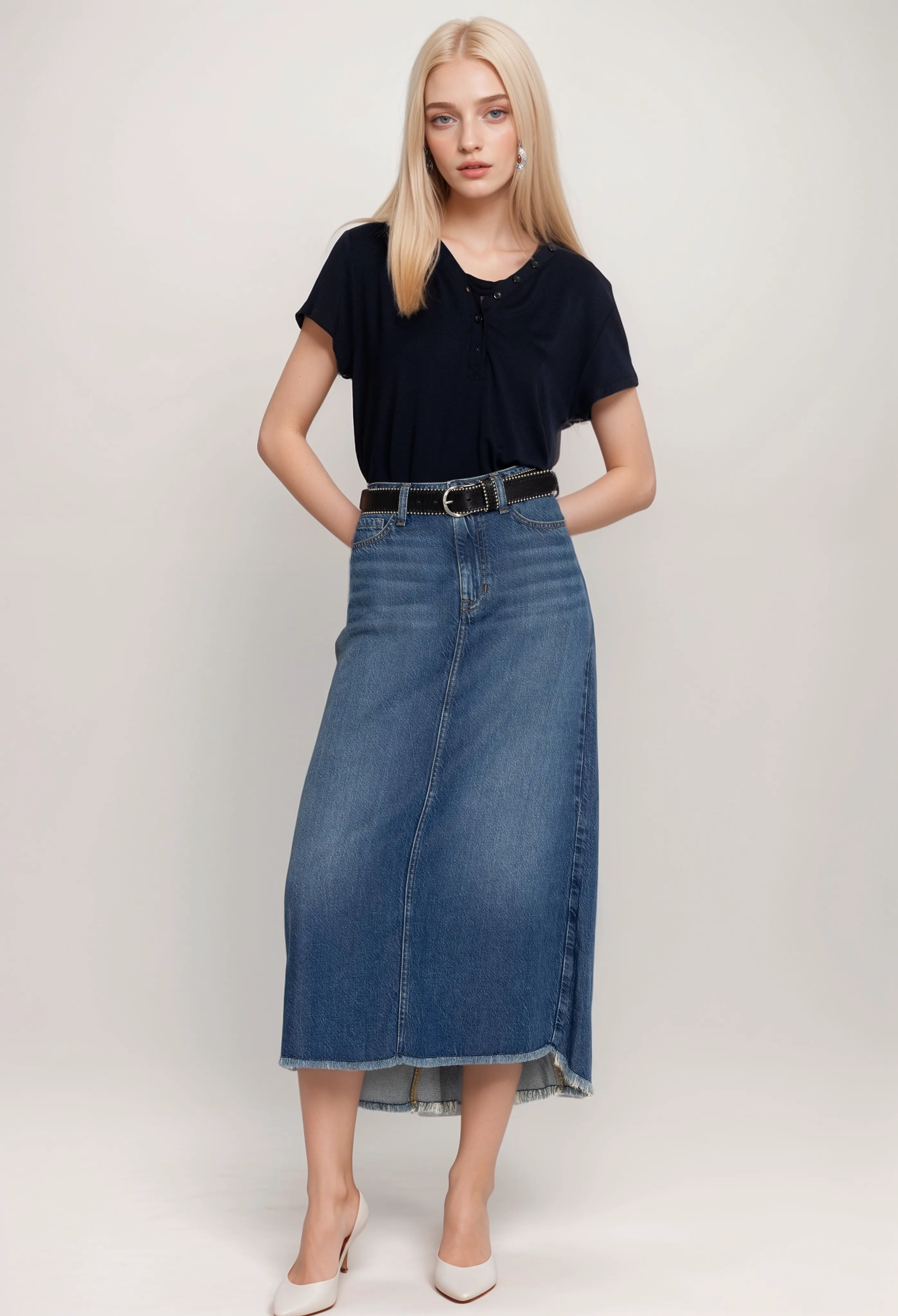 Johnny Was Vienna Denim Midi Skirt JW4010NB19