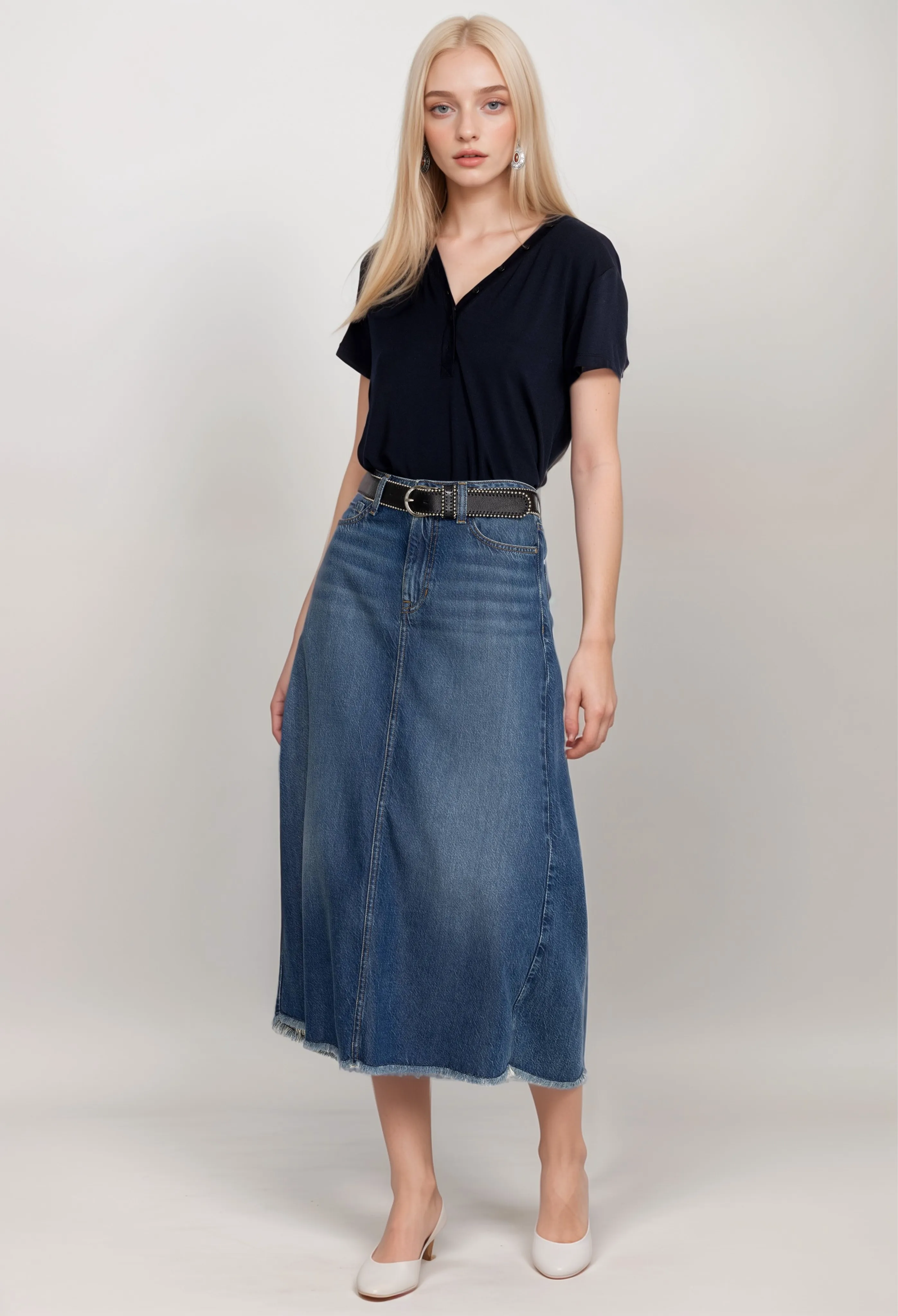 Johnny Was Vienna Denim Midi Skirt JW4010NB19