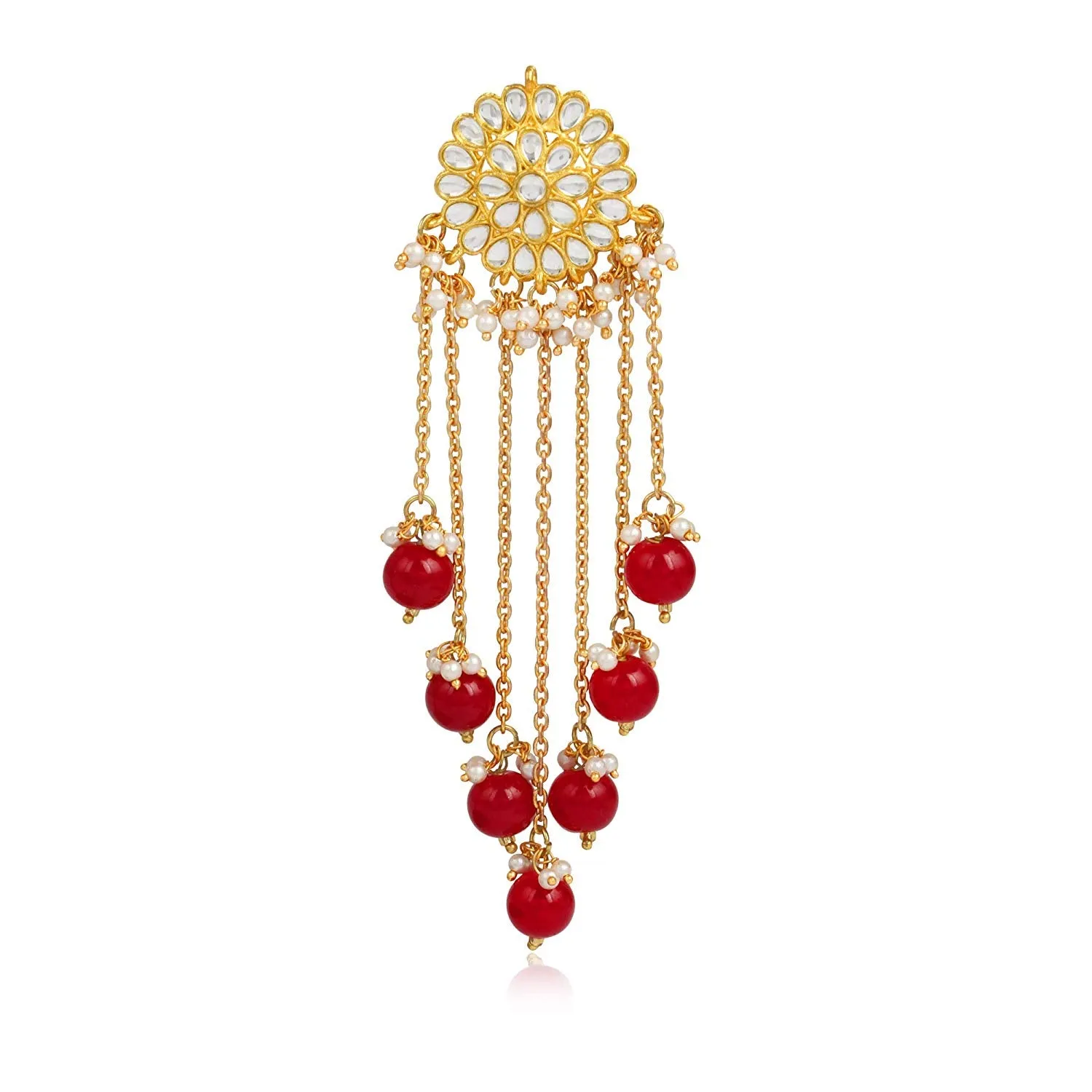 Kundan Red Drop Tassel Earrings