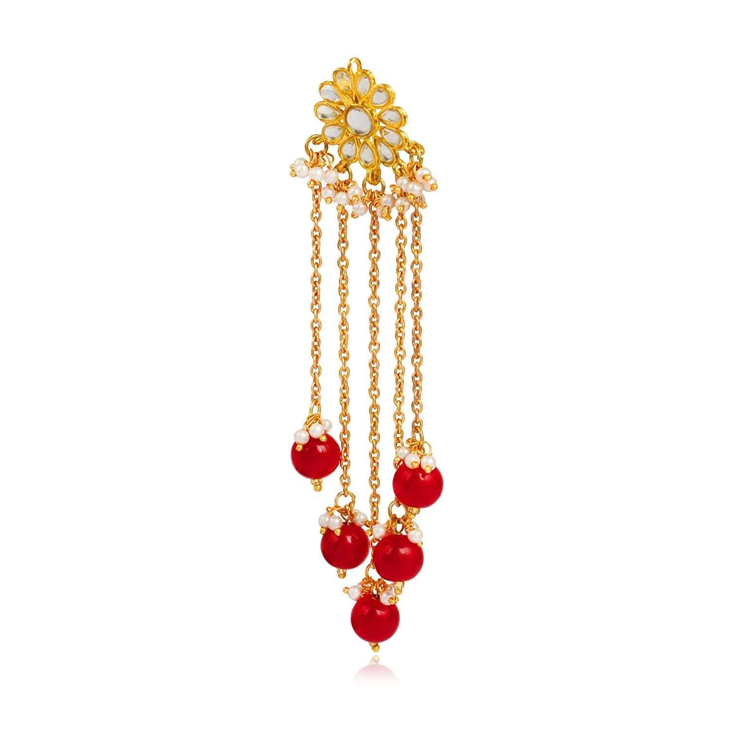 Kundan Red Drop Tassel Earrings