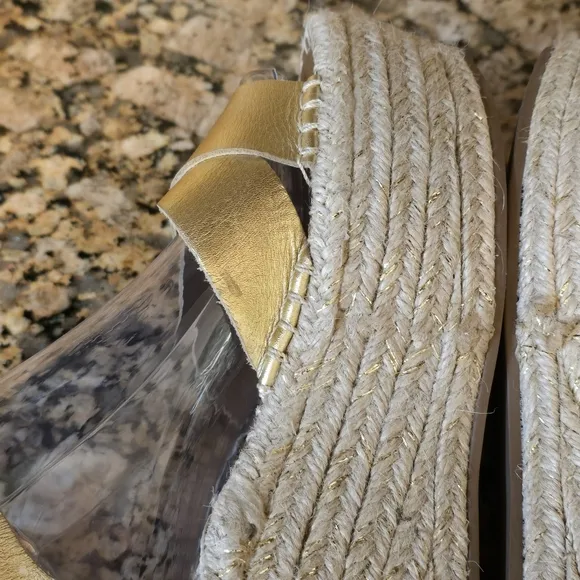 Kurt Geiger Arlo Leather Platform Wedge Espadrille Sandal Gold sz 48 Women's 7.5