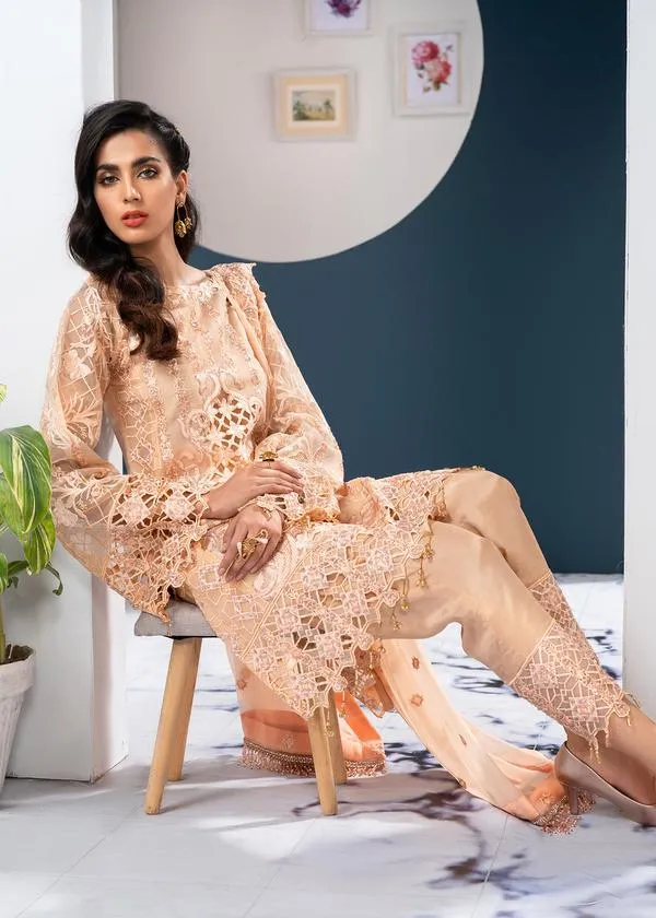 Latest Cut Work Dress In Peach Color From 2020 Collection # CA141