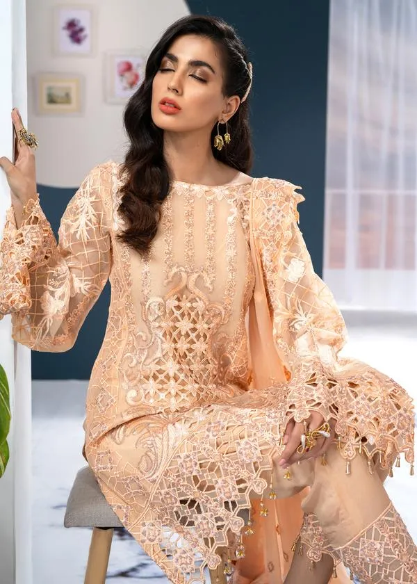 Latest Cut Work Dress In Peach Color From 2020 Collection # CA141
