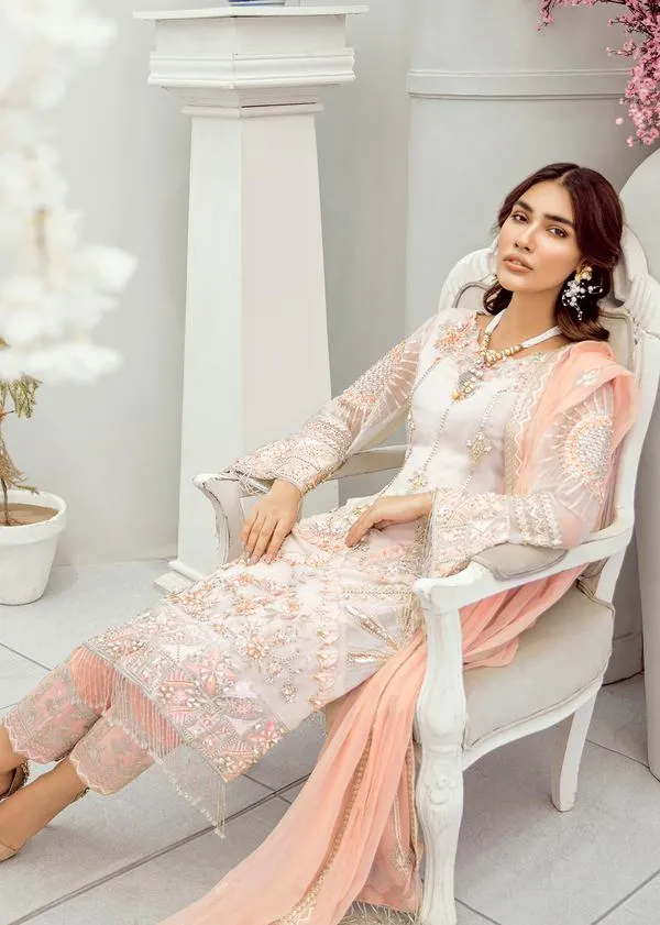 Latest White Chiffon Dress With Soft Peach Combination # CA138