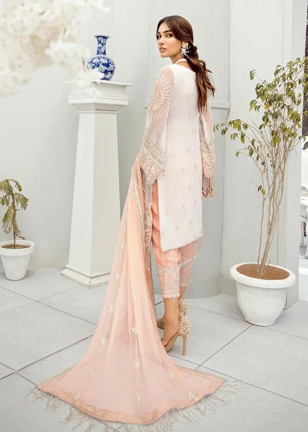 Latest White Chiffon Dress With Soft Peach Combination # CA138