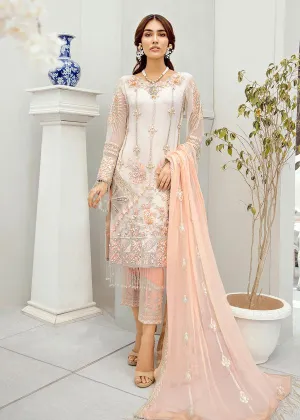 Latest White Chiffon Dress With Soft Peach Combination # CA138