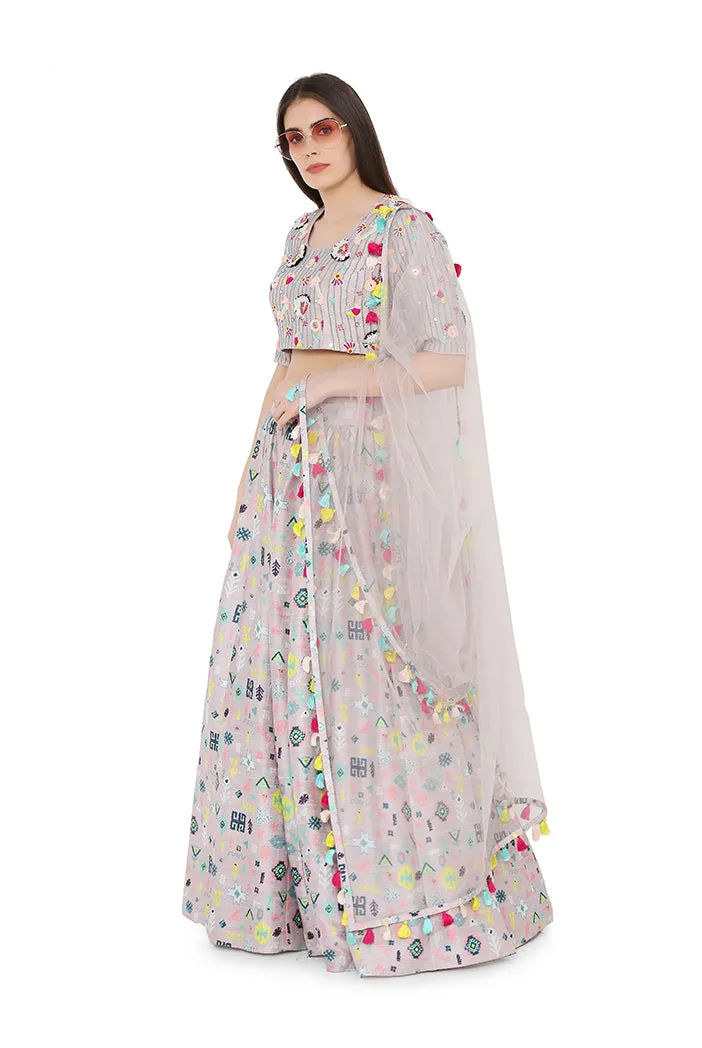 LAVENDER PRINTED SILK SET PS-LH0026