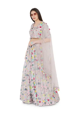 LAVENDER PRINTED SILK SET PS-LH0026