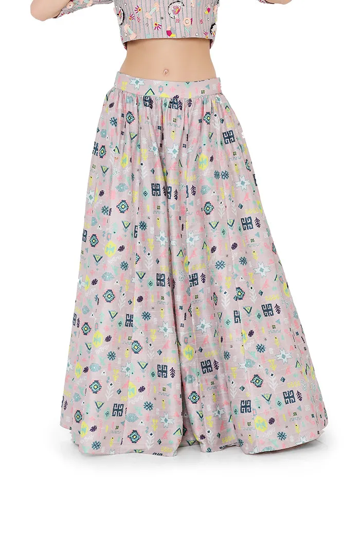 LAVENDER PRINTED SILK SET PS-LH0026