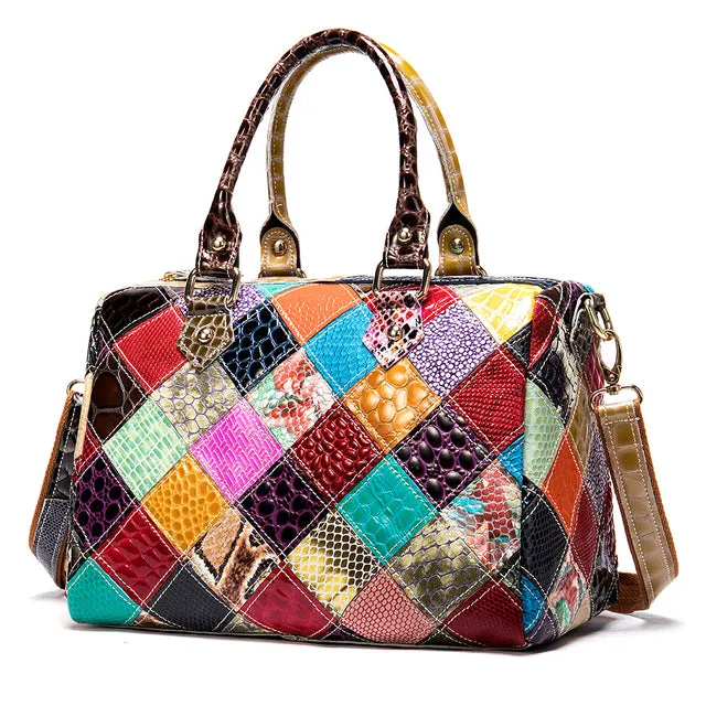 Leather Bag Patchwork Top-handle genuine leather