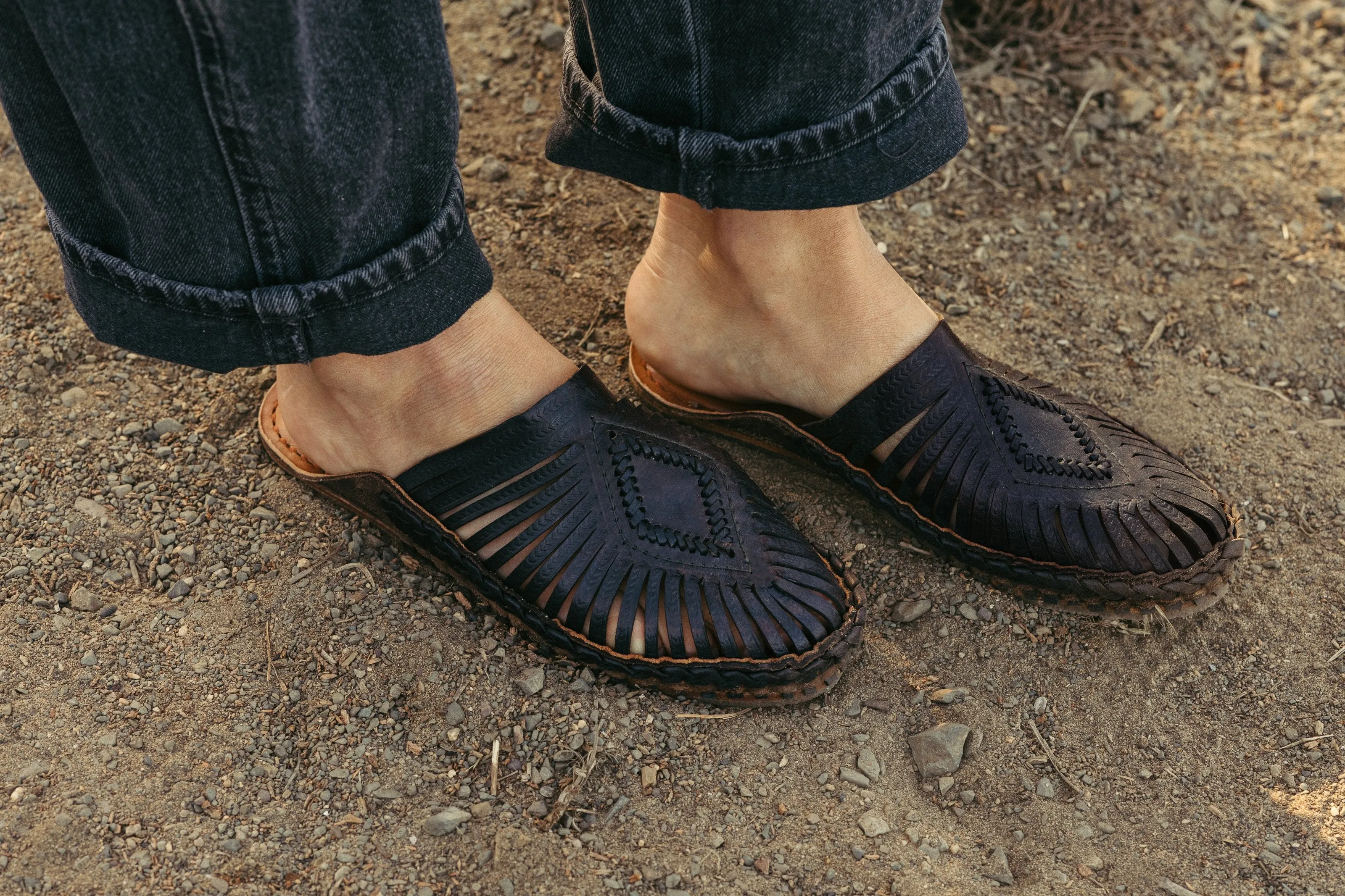 Leather Diamond Slides in Charcoal