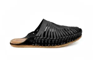 Leather Diamond Slides in Charcoal
