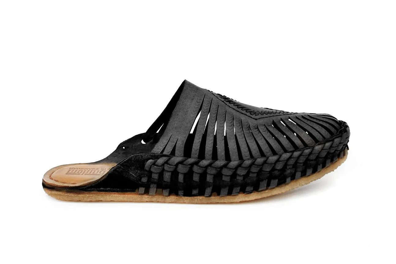 Leather Diamond Slides in Charcoal
