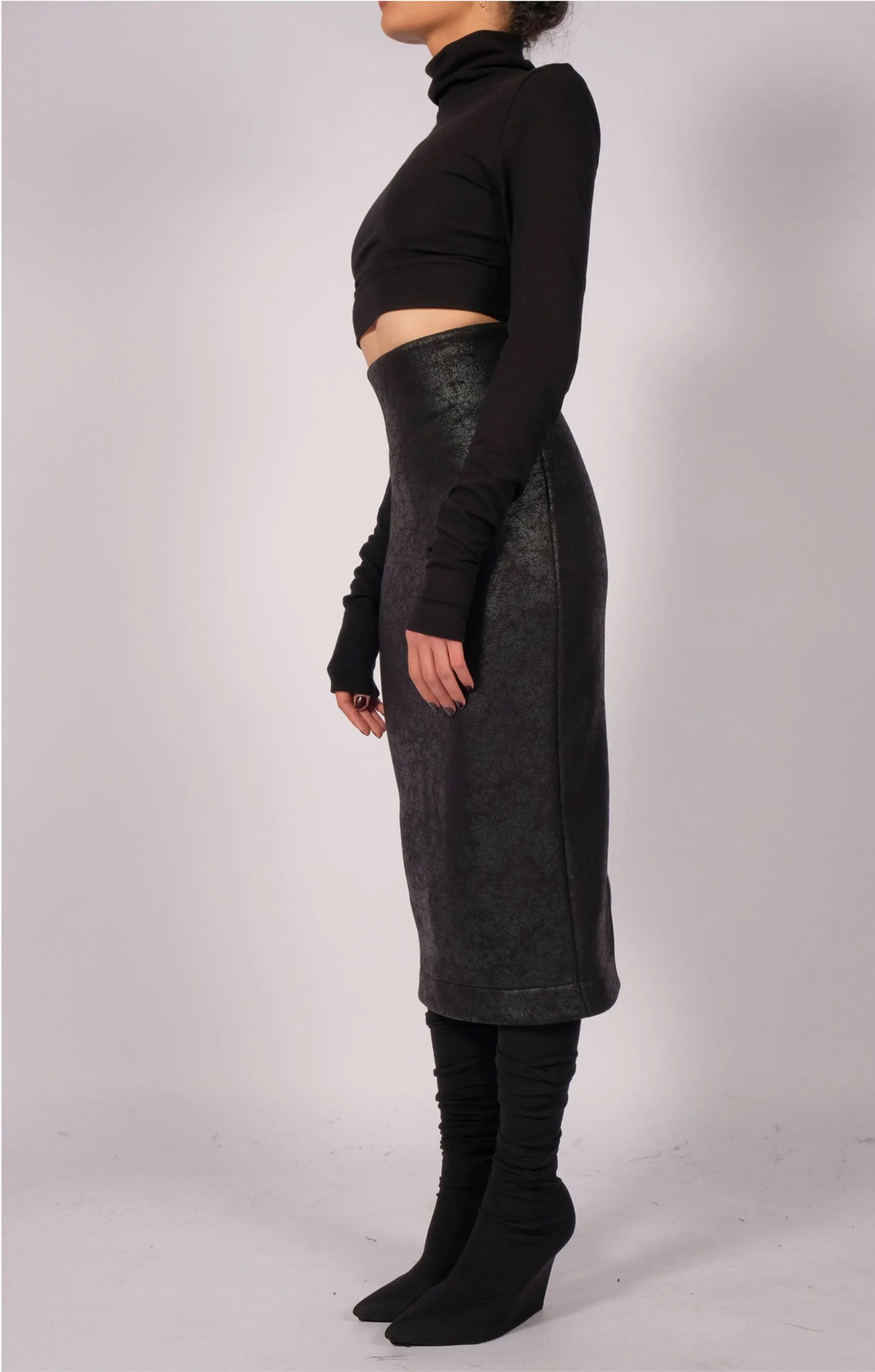 Leather Effect Midi Skirt