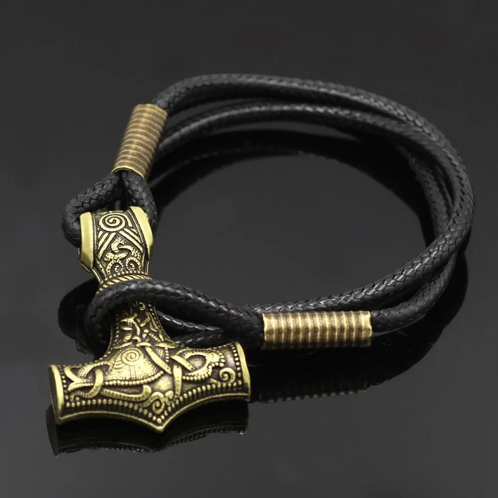 Leather Mjolnir Bracelet