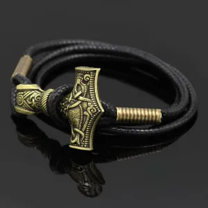Leather Mjolnir Bracelet