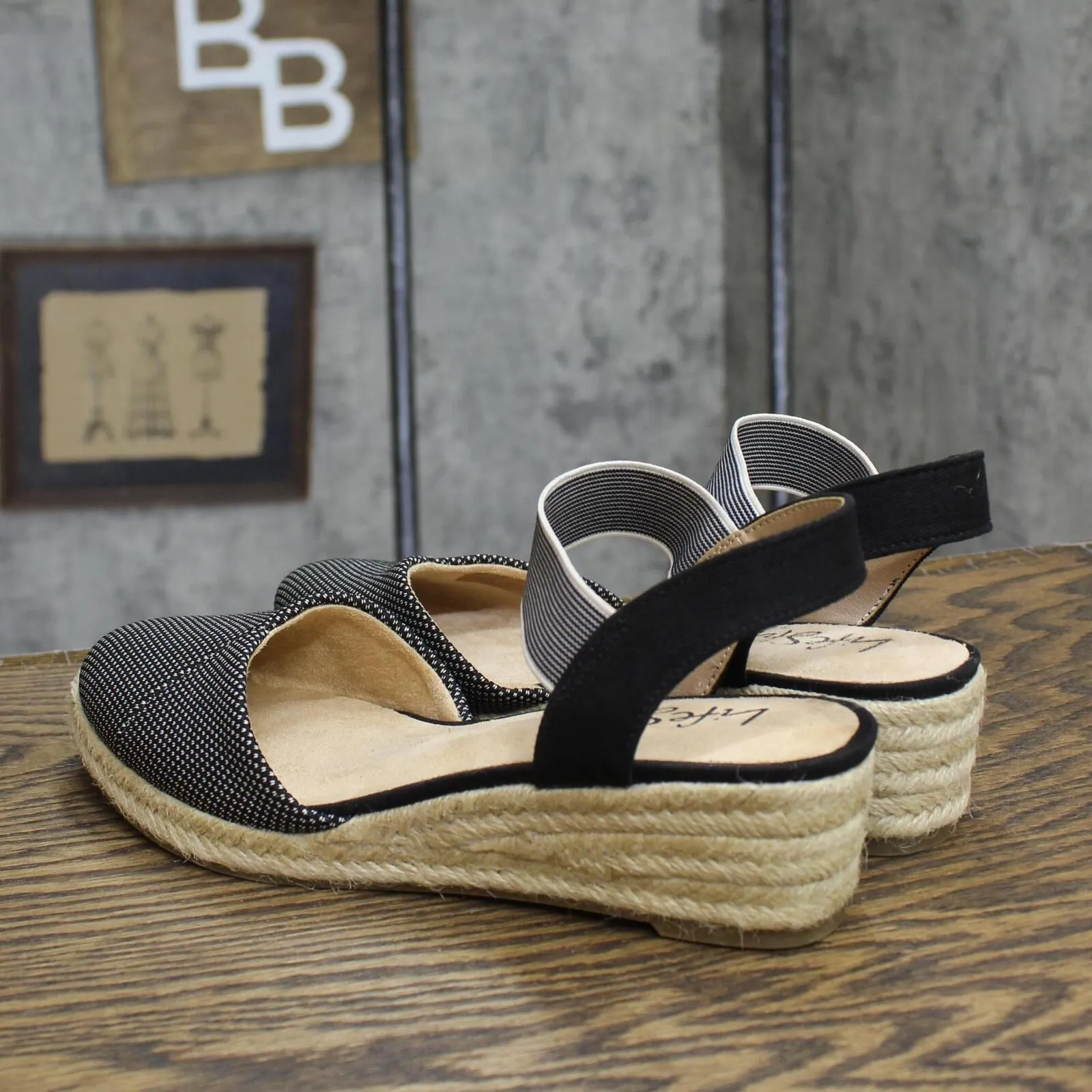 Lifestride Womens Kimmie Espadrille Wedge Sandal Loafer 7258755 Black 7W