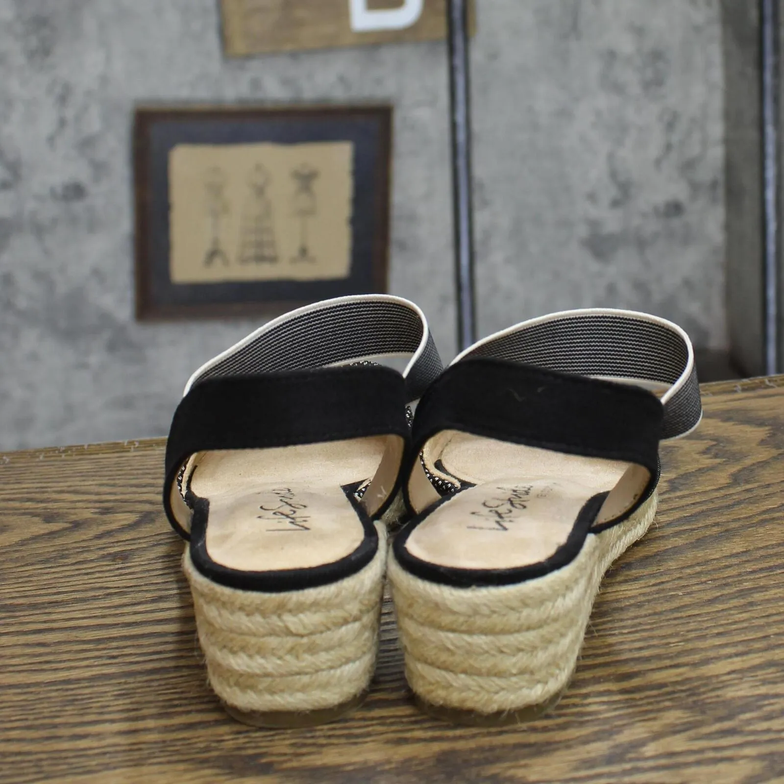 Lifestride Womens Kimmie Espadrille Wedge Sandal Loafer 7258755 Black 7W