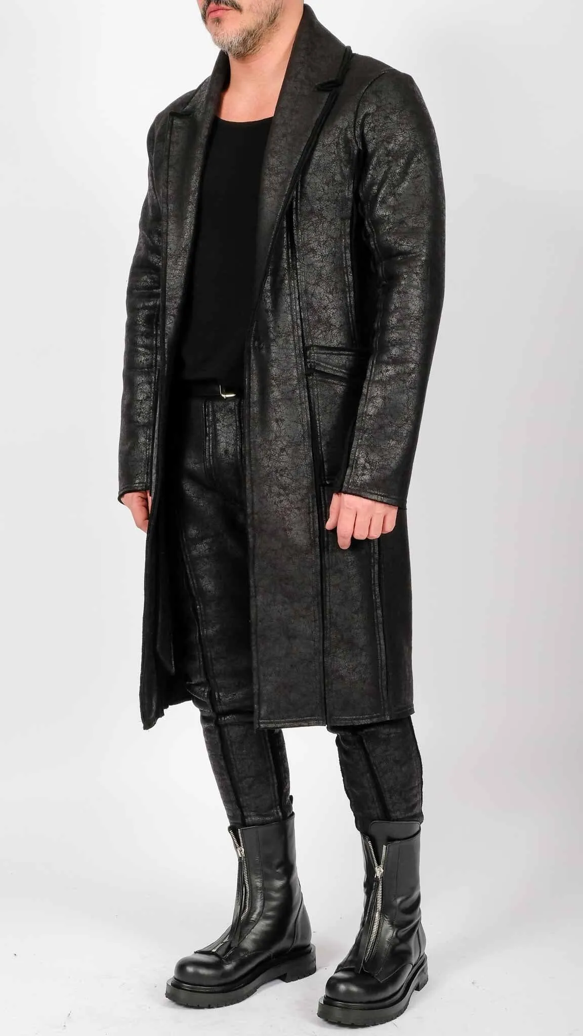 Long Leather Effect Blazer