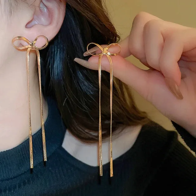 Long Tassel Bow Aesthetic Earrings