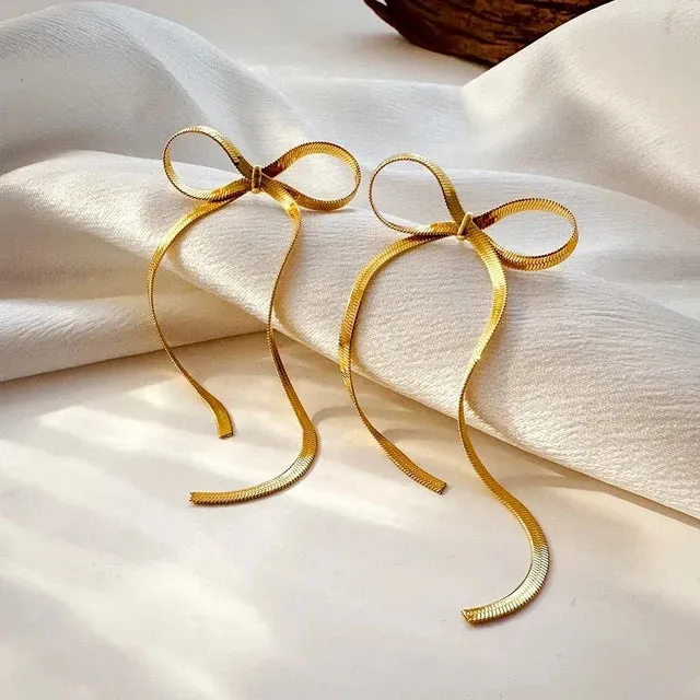 Long Tassel Bow Aesthetic Earrings