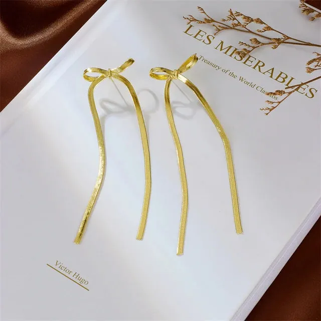 Long Tassel Bow Aesthetic Earrings