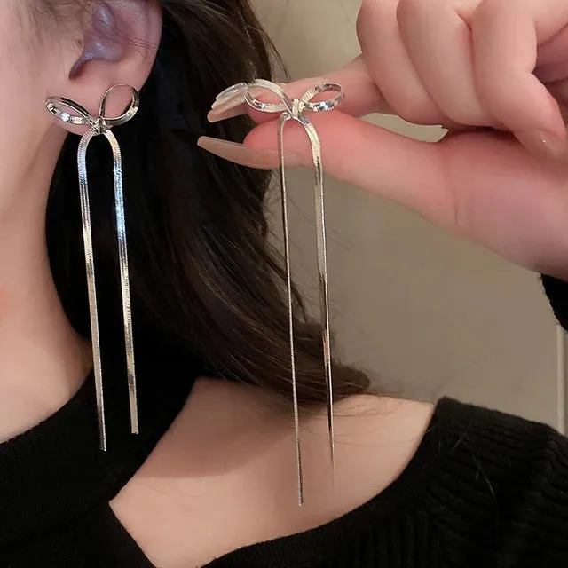 Long Tassel Bow Aesthetic Earrings