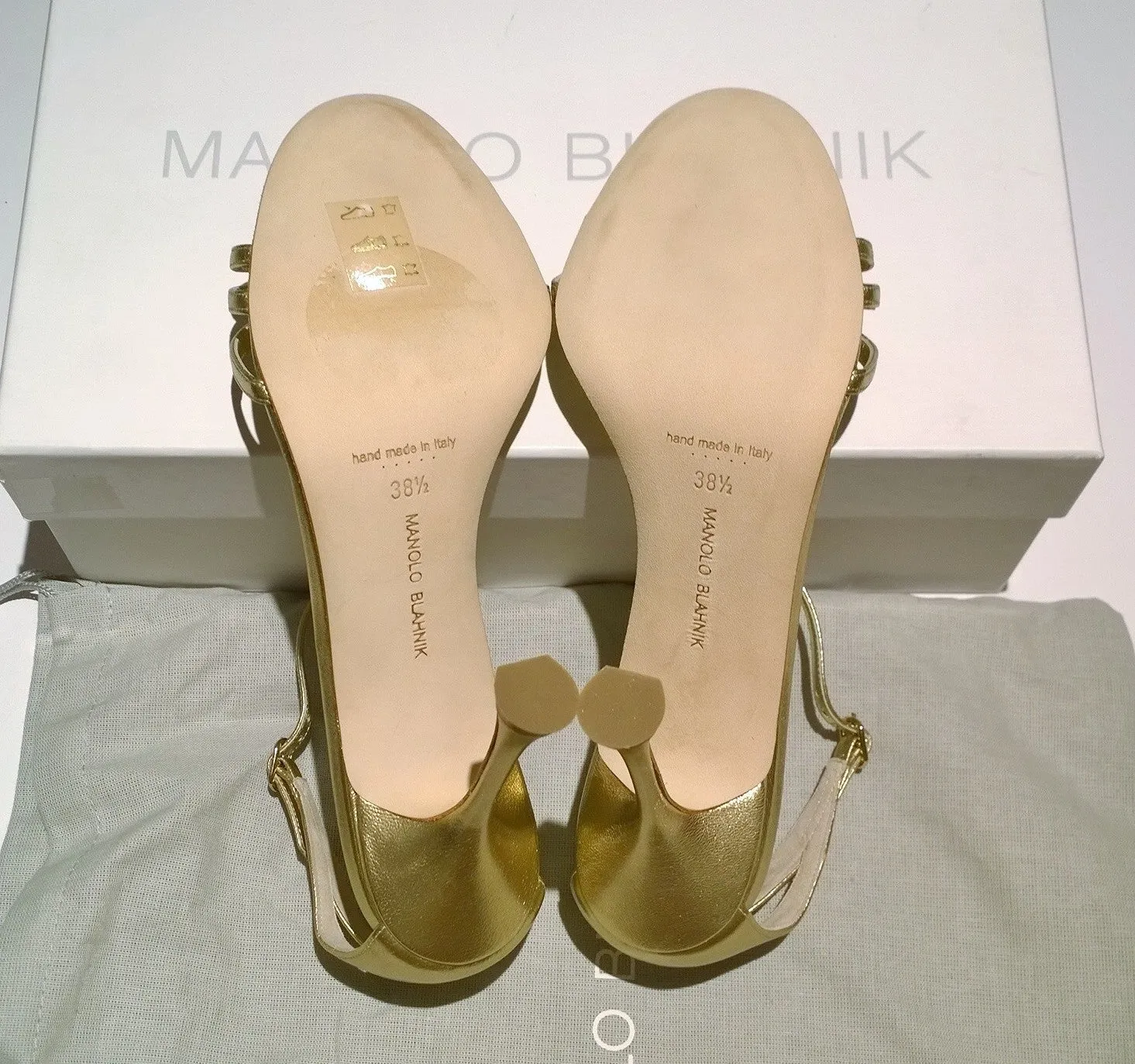 Manolo Blahnik Caracol 105 Gold Nappa Leather Sandals Heels NIB