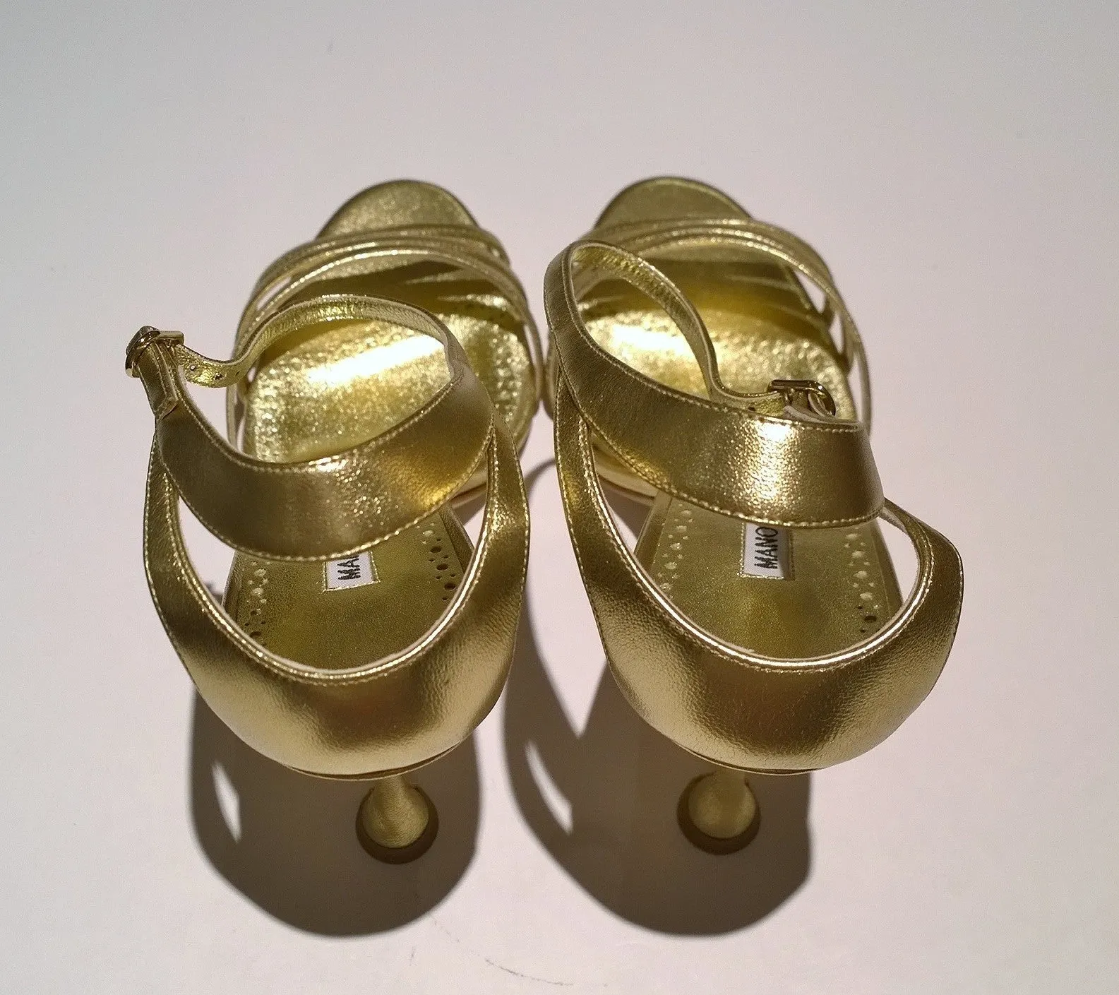 Manolo Blahnik Caracol 105 Gold Nappa Leather Sandals Heels NIB