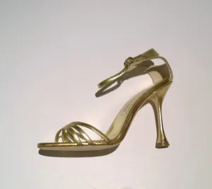 Manolo Blahnik Caracol 105 Gold Nappa Leather Sandals Heels NIB