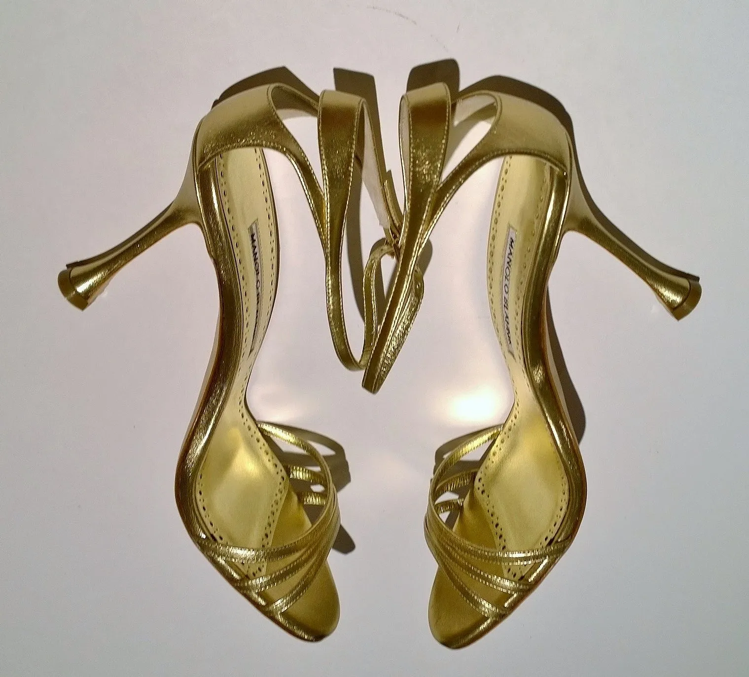 Manolo Blahnik Caracol 105 Gold Nappa Leather Sandals Heels NIB